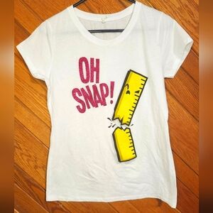 White and Yellow Short Sleeve Tee with OH SNAP Graphic Design XL